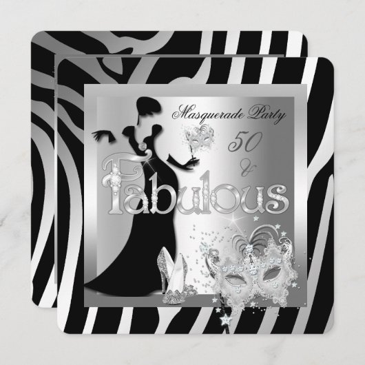 Masquerade Party Fabulous 50 Zebra Silver Black Einladung (Vorne/Hinten)