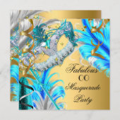Masquerade Party Fabulous Geburtstag Aquamarin Blu Einladung (Vorne/Hinten)