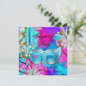 Masquerade Party Geburtstag Aquamarin Mask Lila Ro Einladung (Stehend Vorderseite)