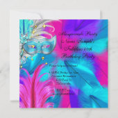 Masquerade Party Geburtstag Aquamarin Mask Lila Ro Einladung (Rückseite)