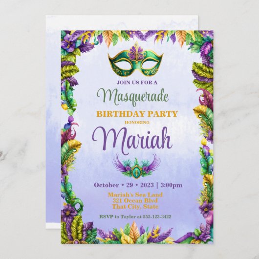 Masquerade Party Geburtstag Einladung (Vorne/Hinten)