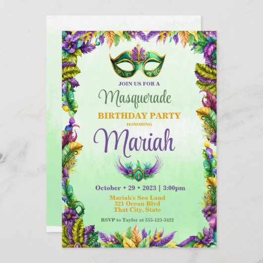 Masquerade Party Geburtstag Einladung (Vorne/Hinten)