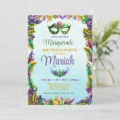 Masquerade Party Geburtstag Einladung (Stehend Vorderseite)