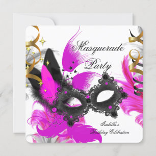 Masquerade Party Geburtstag Rosa Maske Schwarz-wei Einladung