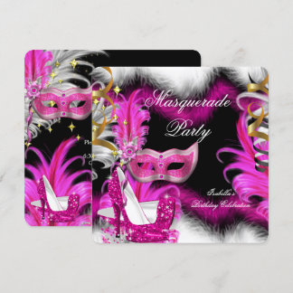 Masquerade Party Geburtstag Rosa Schwarz-weiß 2 Einladung