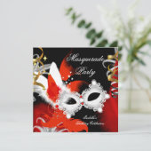 Masquerade Party Geburtstag Rote Maske Schwarz-wei Einladung (Stehend Vorderseite)