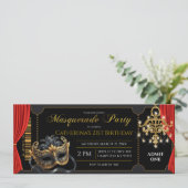 Masquerade Party Geburtstag Ticket Einladung (Stehend Vorderseite)
