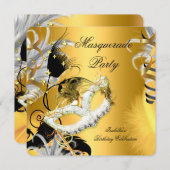Masquerade Party Geburtstagsmaske Schwarzes Gold Einladung (Vorne/Hinten)