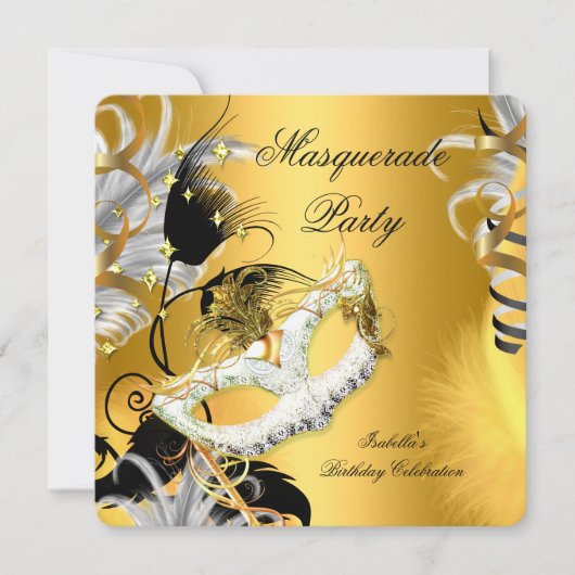 Masquerade Party Geburtstagsmaske Schwarzes Gold Einladung (Vorderseite)