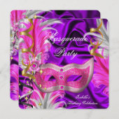 Masquerade Party Geburtstagspartei Lila Rosa Einladung (Vorne/Hinten)