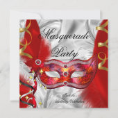 Masquerade Party Geburtstagsparty Red Silver Einladung (Vorderseite)