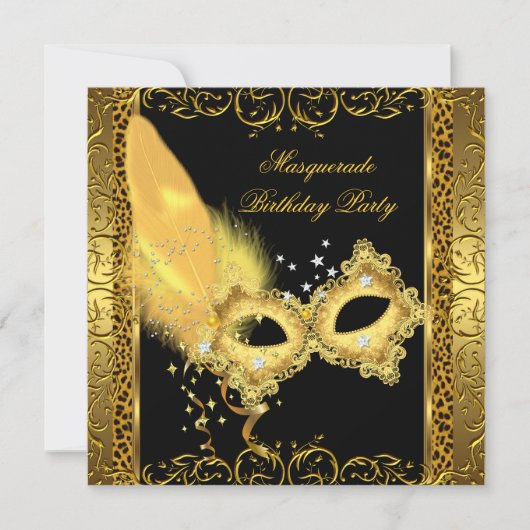 Masquerade Party Gold Black Leopard Maske Einladung (Vorderseite)