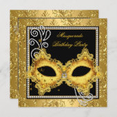 Masquerade Party Gold Damaskus Schwarz Gelbe Maske Einladung (Vorne/Hinten)
