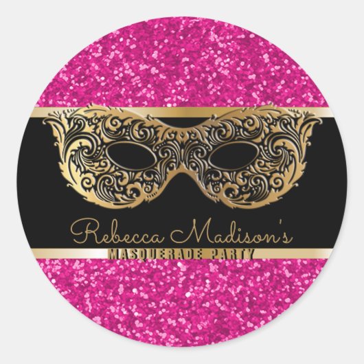 Masquerade Party Gold Pink Glitzer Geburtstag Runder Aufkleber (Vorderseite)