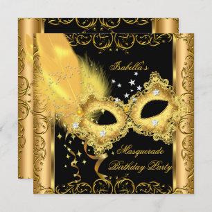 Masquerade Party Gold Schwarze Gelbe Maske 2 Einladung