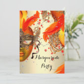 Masquerade Party Goldgelbe Orangencreme Masken Einladung (Stehend Vorderseite)