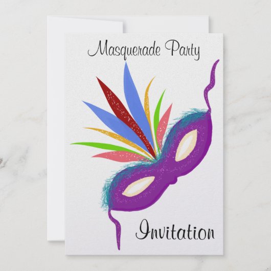 Masquerade Party Lila Feathermaske Einladung (Vorderseite)