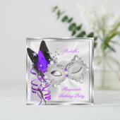 Masquerade Party Lila Silber Maske 2 Einladung (Stehend Vorderseite)