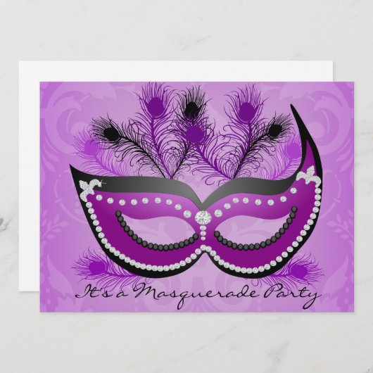 Masquerade Party Lila Venezianische Maske Einladun Einladung (Vorne/Hinten)