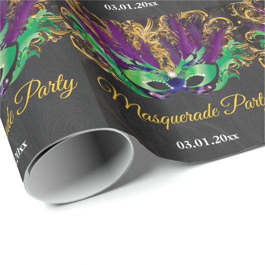 Masquerade Party Magische Nacht Grün Lila Gold Geschenkpapier (Rolleneckpunkt)