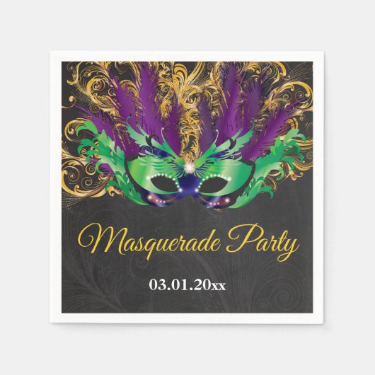 Masquerade Party Magische Nacht Grün Lila Gold Serviette (Vorderseite)