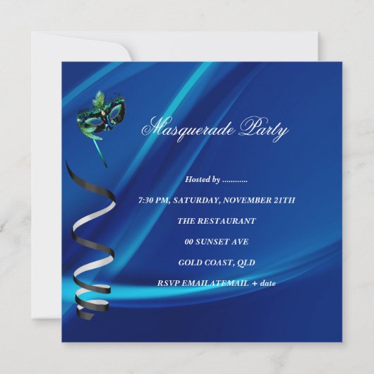 Masquerade Party Maske Black Blue Pink Mardi Gras Einladung (Rückseite)