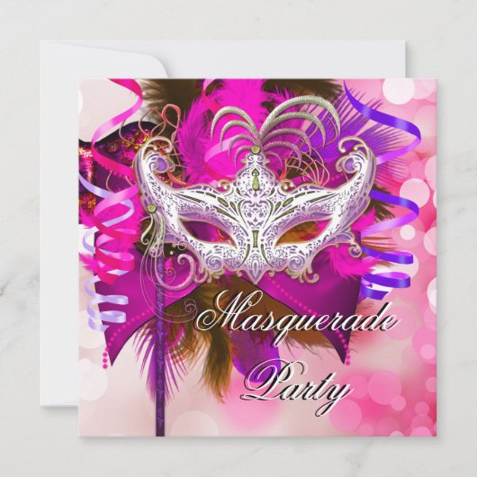 Masquerade Party Maske Lila Pink Mardi Gras Einladung (Vorderseite)