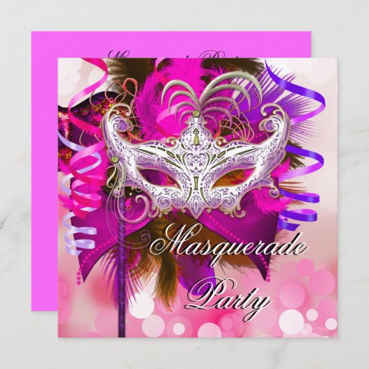 Masquerade Party Maske Lila Pink Mardi Gras Einladung (Vorne/Hinten)