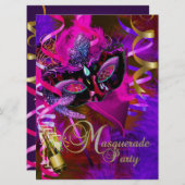 Masquerade Party Masken Champagne Metallic Einladung (Vorne/Hinten)