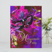 Masquerade Party Masken Champagne Metallic Einladung (Stehend Vorderseite)