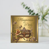 Masquerade Party Masken Gold Black Birthday Einladung (Stehend Vorderseite)