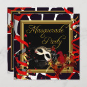 Masquerade Party Masken Gold Wild Red Black Einladung (Vorne/Hinten)