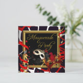 Masquerade Party Masken Gold Wild Red Black Einladung (Stehend Vorderseite)