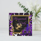 Masquerade Party Masken Wilde Gold Lila Einladung (Stehend Vorderseite)