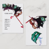 MASQUERADE PARTY MASKS MIT PEACOCK FEATHERS VISITENKARTE (Vorne/Hinten)