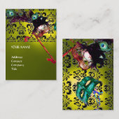 MASQUERADE PARTY MASKS Schwarz Gelbe Damasken Lein Visitenkarte (Vorne/Hinten)