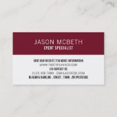 Masquerade Party, Party Event Planner Visitenkarte (Rückseite)