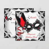 Masquerade Party Red Silver Mask Einladung (Vorne/Hinten)