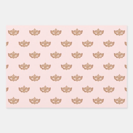 Masquerade Party Rose Goldmaske Geschenkpapier Set (Vorderseite)