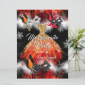 Masquerade Party Rote Orange Masken Eisfeuer Einladung (Stehend Vorderseite)