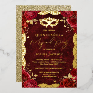 Masquerade Party Rote Rose Lace Quinceanera Folieneinladung