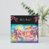 MASQUERADE-PARTY, rote Schnörkel Einladung (Stehend Vorderseite)