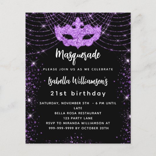 Masquerade Party Schwarz lila Haushaltseinladung Flyer (Vorne)
