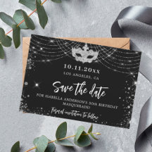 Masquerade Party Schwarz-Silber Save the Date Kart