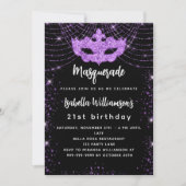 Masquerade Party schwarzer lila Glitzer Luxus Einladung (Vorderseite)