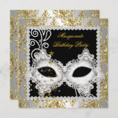 Masquerade Party Silver Gold Damaskade Schwarze Ma Einladung (Vorne/Hinten)