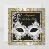 Masquerade Party Silver Gold Damaskus Schwarze Mas Einladung (Vorderseite)