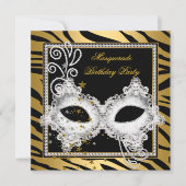 Masquerade Party Silver Gold Zebra Schwarze Maske  Einladung (Vorderseite)