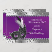 Masquerade Party Silver Lila Geburtstag Einladung (Vorne/Hinten)