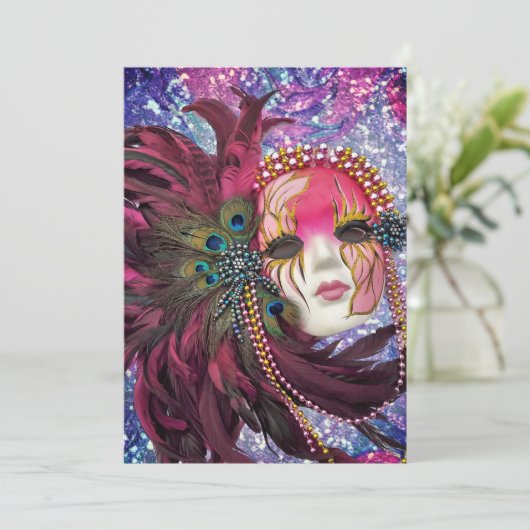 Masquerade Party - Silvester - Quinceanera Einladung (Stehend Vorderseite)